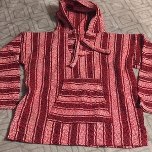 Vintage 90s/y2k red rug baja mexican blanket hoodie sweater size medium
